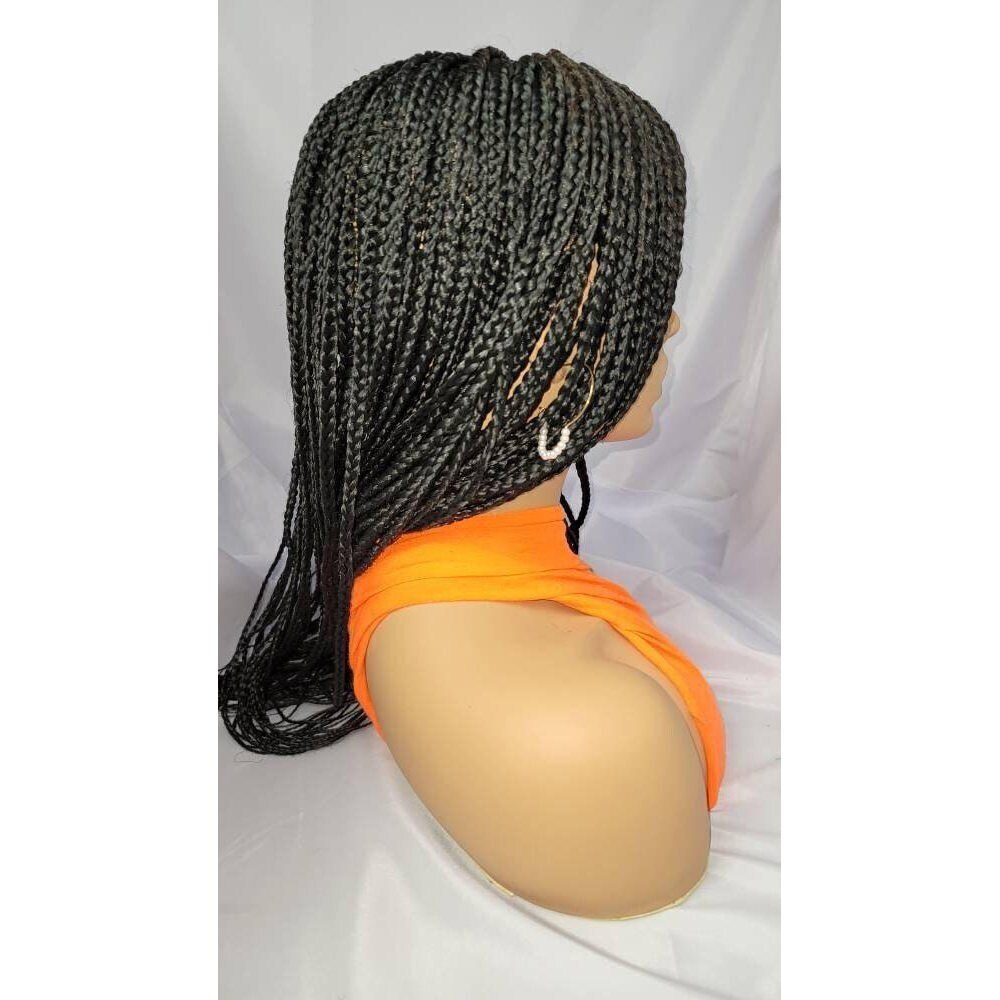 Handmade braided black wig, lace closure Ghana weave, long wig NWOT